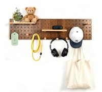 UMICAL Brown Wood Pegboard Modular Display Wooden Pegboard Combination Wall Organizer Storage Wall Hooks Shelf for Home, Office, Bathroom, Comes with 2 Pieces Pegboards