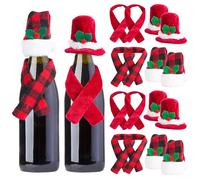 Umichen Christmas Wine Bottle Cover Set Christmas Buffalo Plaid Santa Hats and Scarfs Wine Bottle Decoration for Xmas Ornaments Party,12 Pieces