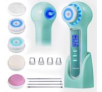 UMICKOO Face Scrubber Exfoliator,Facial Cleansing Brush Waterproof with LCD Screen,Blackhead Remover Vacuum with 5 Brush Heads,Face Spin Brush for Exfoliating (Mint-Green)