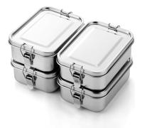 Umigy Set of 4 Stainless Steel Meal Prep Containers with Leak-Proof Locking Clips, Reusable Dishwasher Safe (850 ml)