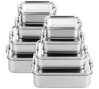 Umigy Set of 8 Stainless Steel Food Storage Containers with Leak-Proof Locking Clips, Reusable Dishwasher Safe, for Work, Picnic (4 Sizes)