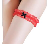Umiin Garters with Red Lace and Black Ribbon Bow Design, Bridal Accessories Wedding Garters for Bride. Pack of 2