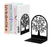Umikk Book Ends, Metal Bookend, Tree of Life Bookend for Shelves, Home Decorative Bookends for Heavy Books, Black Non-Skid Book Stopper, 7 x 5.5 x 3.5 inch (1 Pair)