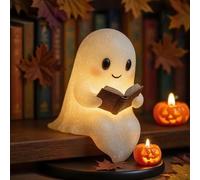 Umikk Ghost Reading Book Lamp, LED Ghost Reading Book Lamp, 3D LED Halloween Desk Decorative Lamp, White, PVC, 15cm