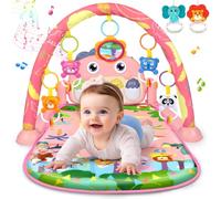 UMIKU Baby Play Mat Baby Tummy Time Mat Activity Center for Newborn Infant Piano Play Gym Mat Music & Light Babies Gifts Boy Girl for Babies 0-6 6-12 Months, Pink Dinosaur