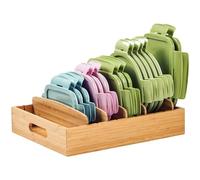 UMILIFE Kitchen Cabinet Organizer for Food Storage Container Lids, with Adjustable Dividers, Bamboo Drawer Caddy, Box for Kitchen Storage And Organization