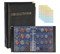UMILKI Coin Scrapbook, Coin Album 2 Euro, Coin Collection for 360 Coins with 2 Sizes, Coin Storage Scrapbook with 400 PVC Stickers for Commemorative Coins and Mini Stamps (Black),Small