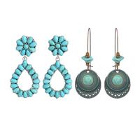 Umimiss 2PCS Turquoise Drop Earrings - Boho, Indian, Mexican, Ethnic Vintage, Dangle Earrings For Women