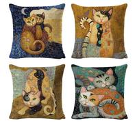 Umimiss 4PCS Animal Cushion Covers - Cushion Covers 45 X 45, Cat Gifts for Women, Cat Cushion, Cat Theme Room Decor, Cat Print Cotton and Linen Seat Cushion for Living Room Sofa Couch Bed Pillowcase