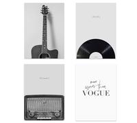 Umimiss 4PCS Music Room Decor - Black And White Music Posters, Vintage Guitar Instrument Record Pictures Art Prints for Living (No Frame)