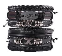 Umimiss 6 Pcs Skull Bracelet - Leather, Punk, Men in Black & Pirate Gothic Accessories