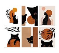 Umimiss 6PCS Cute Cat Decoration - Funky Cat Wall Art for Bathroom, Living Room - Unframed Canvas Prints