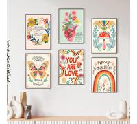Umimiss 6PCS Inspirational Quotes Wall Art - Multicolor Floral Posters, 11.81 x 15.75 inches, Unframed, Indoor, Bedroom & Living Room