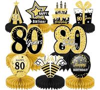 Umimiss 80th Birthday Decorations - 9PCS Black & Gold Honeycomb Centerpieces, Elegant 80th Table Decorations, Party Supplies for Men & Women, Table Decorations for Birthday Party, Tables Decoration