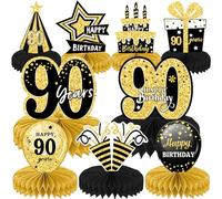 Umimiss 90th Birthday Decorations - 9PCS Black & Gold Honeycomb Centerpieces, Elegant 90th Table Decorations, Party Supplies for Men & Women, Table Decorations for Birthday Party, (90TH-1)