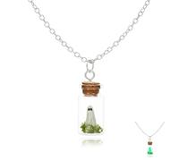 Umimiss Adopt a Ghost Necklace - Ghost In a Bottle Necklace, Unique Glow In The Dark Jewelry, Spooky Charm Pendant Necklace, Tiny Noctilucent Ghost and Lichen In a Glass Bottle Charm Necklace (Green)