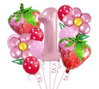 Umimiss Berry First Birthday Decorations - 8pcs Strawberry Balloons, Daisy Balloons, Strawberry Birthday Decorations, First 1st Birthday Balloons, Strawberry Balloon Arch Birthday Backdrops For Girls