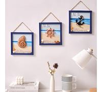 Umimiss Blue Conch Helmsman Anchor Framed Set of 3 - Bathroom Wall Art, Ocean Beach Canvas Pictures for Home Decor