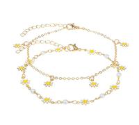Umimiss Daisy Pearl Anklet - Ankle Bracelets for Women, Women's Anklets, Indian Anklets for Women, Gold Layered Ankle Bracelets for Women, Daisy Foot Ring Foot Ornaments Summer Beach, Gold Anklets