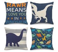 Umimiss Dinosaur Cushion - 4pcs Dinosaur Cushions Cover Set, Dinosaur Theme Throw Pillow Covers, Square Dinosaur Printing Linen Throw Pillowcase, Decorative Home Accessories for Sofa Bed Car 18×18 In