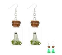 Umimiss Ghost Earrings - Glow In The Dark Earrings, Unique Spooky Earrings, Ghost In a Bottle Earrings for Women, Tiny Noctilucent Ghost and Lichen In a Glass Bottle Charm Pendant Earrings (Green)