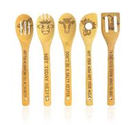 Umimiss Highland Cow Kitchen Accessories - Hiland Cow Décor for Kitchen, 5 Pcs Bamboo Spoons for Cooking, Wooden Kitchen Spoons, Bamboo Kitchen Utensils Set, Cow Themed Gifts for Highland Cow Lovers