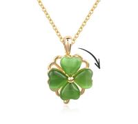 Umimiss Jade - Four Leaf Clover, Jade Women's Necklace, Lucky Heart, Emerald Green Pendant, Rotatable Luck Clover Jewellery, Good Luck Gifts