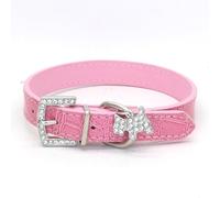 Umimiss Pink Leather Dog Collar - Dog Collar, Leather Dog Collar for Small Medium Large Dog Adjustable Soft Leather Padded Puppy Collar, Shiny Rhinestone Pet Collar Pu Imitation Leather Dog Leash
