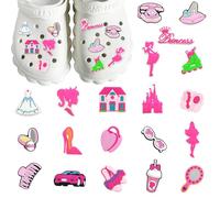 Umimiss Princess Croc Charms - 20PCS Pink, Funny, DIY Croc Accessories, Kids Girls Preppy Cartoon Game Shoe Charms, Pink Shoe Decorations