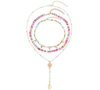 Umimiss Rainbow Necklace - Three-Layer Rainbow Necklace Shell Pendant, Beaded Necklace For Women, Long Necklaces For Women Boho, Indie Aesthetic Necklace, Beaded Necklace For Women Colourful