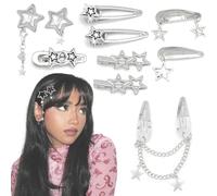 Umimiss Star Hair Clips - Set of 10pcs Y2k Hair Accessories, Y2k Hair Clips, Metal Snap Hair Clips Women, Silver Star Hair Clips, Kawaii Hair Clips for Girls, Suitable for All Ages, Best Gift for Her
