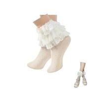 Umimiss White Lace Ankle Socks with Bows - Fairy Trim Ruffle Princess Dance Dress Socks for Women Girls (1 Pair)