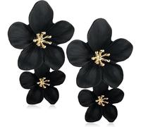 Umimiss Women's Bohemian Style Double Layer Long Flower Earrings - Black Earrings for Women, Black Floral Drop Earring, Dainty Drop Earingsings, Floral Stud Earring for Women Statement Wedding