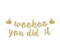 Umimiss Woohoo You Did It Graduation Party Decorations - Gold Glitter Congratulations & Well Done Banners, Retirement & Exam Results Day Decorations