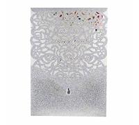 UMIMO 5 x 7.1 Inch 50pcs Silver Laser Cut Lace Flora Wedding Invitation Cards with Butterfly and Envelopes Customized Printed Invitations for Quinceañera Wedding Invite