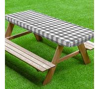 UMINEUX Fitted Rectangle Table Cloth Tablecloth for 6 ft - Plastic Vinyl Flannel Backed with Elastic Edged, Waterproof & Wipeable Table Cover for Indoor Patio Use (30x72 Inch, 1-Pieces, GreyPlaid)