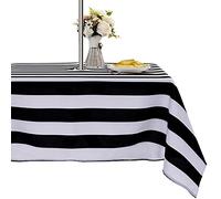UMINEUX Outdoor Tablecloth with Umbrella Hole and Zipper, Spring/Summer Waterproof Table Cover for Picnic/BBQ/Garden(60"x60" Square,Black and White Stripes)