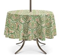 UMINEUX Outdoor Tablecloth with Umbrella Hole and Zipper, Spring/Summer Waterproof Table Cover for Picnic/BBQ/Garden(60" Round,Damascus Flower)