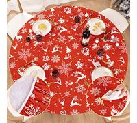 UMINEUX Round Christmas Tablecloth with Elastic Edged & Flannel Backing, Waterproof Wipeable Round Fitted Vinyl Table Cover for Indoor Patio Use - Fits Tables up to 40"-44" Diameter(Elk)