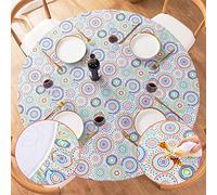 UMINEUX Round Fitted Vinyl Tablecloth with Elastic Edged & Flannel Backing, Waterproof, Round Table Cover for Indoor Outdoor Patio Use - Fits Tables up to 40" - 44" Diameter(Medallion Pattern)