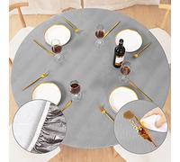 UMINEUX Round Fitted Vinyl Tablecloth with Elastic Edged & Flannel Backing, Waterproof Wipeable Round Table Cover for Indoor Outdoor Patio Use - Fits Tables up to 40" - 44" Diameter(Light Grey)