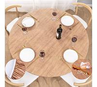 UMINEUX Round Fitted Vinyl Tablecloth with Elastic Edged & Flannel Backing, Waterproof Wipeable Round Table Cover for Indoor Outdoor Patio Use - Fits Tables up to 45" - 56" Diameter(Wood)