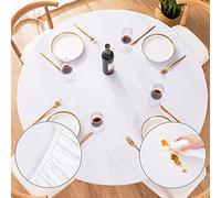 UMINEUX Round Fitted Vinyl Tablecloth with Elastic Edged & Flannel Backing, Waterproof Wipeable Round Table Cover for Indoor Outdoor Patio Use - Fits Tables up to 40" - 44" Diameter(White)