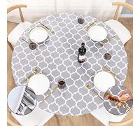 UMINEUX Round Fitted Vinyl Tablecloth with Elastic Edged & Flannel Backing, Waterproof Wipeable Round Table Cover for Indoor Outdoor Patio Use - Fits Tables up to 40" - 44" Diameter(Gray Moroccan)