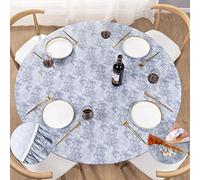 UMINEUX Round Vinyl Tablecloth with Elastic Edge and Flannel Backed Waterproof Wipe Clean Tablecloth for Indoor Outdoor Patio Fits Tables Diameter 40-44 Inch (Grey Marble)