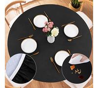 UMINEUX, Round Vinyl Tablecloth with Elastic Edge and Flannel Backing, Waterproof Washable Indoor Patio Table Cloth Fits Tables up to 45-56 Inch Diameter, Black
