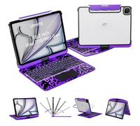 Uminy iPad Keyboard Case for 10.2 inch 9/8/7th Gen, Magic Wireless Keyboard with Trackpad 7 Color Backlit, 360° Rotating Stand Transparent Protective Cover with Pencil Holder (Purple)