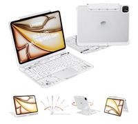 Uminy iPad Keyboard Case for 10.2 inch 9/8/7th Gen, Magic Wireless Keyboard with Trackpad 7 Color Backlit, 360° Rotating Stand Transparent Protective Cover with Pencil Holder (White)
