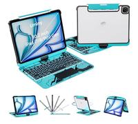Uminy iPad Keyboard Case for 10.2 inch 9th/8th/7th Gen - 360° Rotating Stand with 7-Color Backlight Keyboard, Transparent Protective Cover, Multi-Touch Trackpad & Pencil Holder (Cyan)