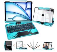 Uminy iPad Keyboard Case for 10.2 inch 9th/8th/7th Gen - 360° Rotating Stand with 7-Color Backlight Keyboard, Transparent Protective Cover, Multi-Touch Trackpad & Pencil Holder (Cyan)